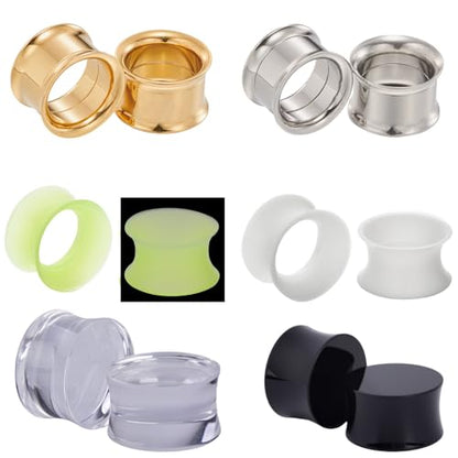 B BodyPJ Sparkles 6 Pairs Ear Gauges Plugs Tunnel Expanders Set,Mix Different Material,Piercing Jewelry - size: 16mm(5/8")
