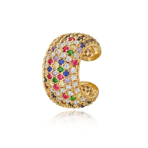Gold Ear Cuff for Women Non Piercing | Cuff Earrings, 14K Gold Plated, Colorful Cubic Zirconia Pave, Pearl, Clover, Cartilage Earrings Trendy Jewelry, Single - color: Multi-color A
