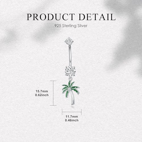 Belly Button Rings 925 Sterling Silver Belly Piercing Jewelry Hypoallergenic Navel Rings Gifts for Women - style: Palm Tree