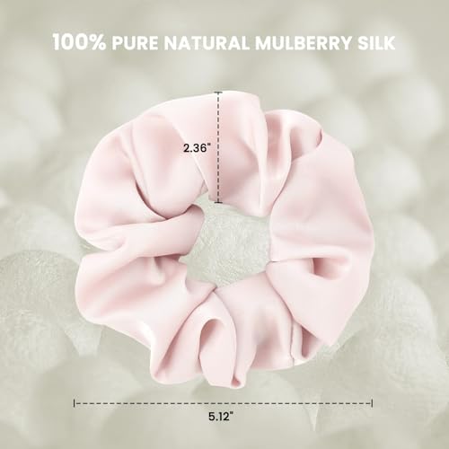 Silk Hair Scrunchies for Women, 100% Mulberry Silk Hair Ties, No Damage for Curly Hair, Large Scrunchie for Sleep, 1-Pack, Light Pink, L - color: Light Pink