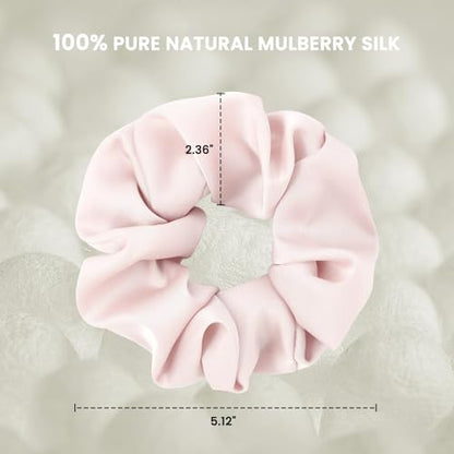 Silk Hair Scrunchies for Women, 100% Mulberry Silk Hair Ties, No Damage for Curly Hair, Large Scrunchie for Sleep, 1-Pack, Light Pink, L - color: Light Pink
