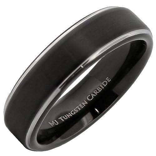 Tungsten Carbide Wedding Bands That Feature Different Finishes and Edge Colors - color: Black/Silver-6mm