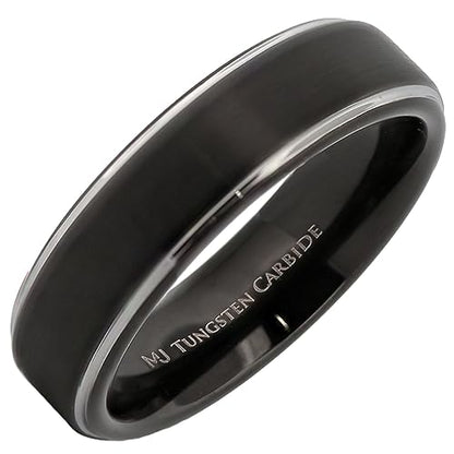Tungsten Carbide Wedding Bands That Feature Different Finishes and Edge Colors - color: Black/Silver-6mm