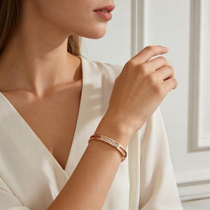 MILAKOO 6/8mm Gold/Silver Color Bangle Hollow Stainless Steel with Rhinestone Bracelets - color: Rose Gold, size: 8mm