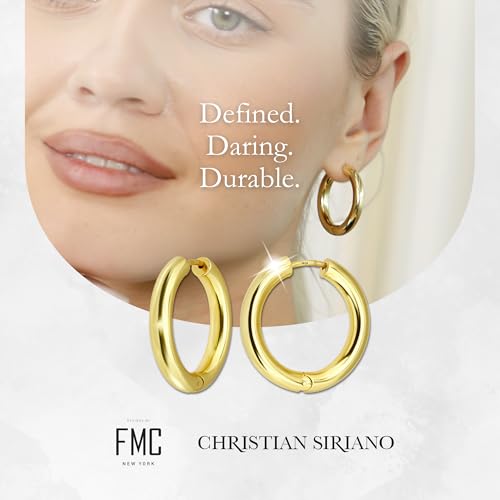 18K Gold Plated Sterling Silver Earrings for Women – Pure & Polished, Twist, Square, Hinged Tube, Abstract & Heart Shape Hoops – Lightweight, Hypoallergenic, Non-Tarnish Jewelry (Sizes: 3x35mm-46x30mm) - color: Gold, size: Hinged Tube (5x30mm)