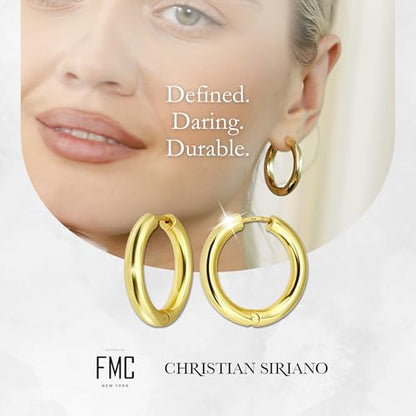 18K Gold Plated Sterling Silver Earrings for Women – Pure & Polished, Twist, Square, Hinged Tube, Abstract & Heart Shape Hoops – Lightweight, Hypoallergenic, Non-Tarnish Jewelry (Sizes: 3x35mm-46x30mm) - color: Gold, size: Hinged Tube (5x30mm)