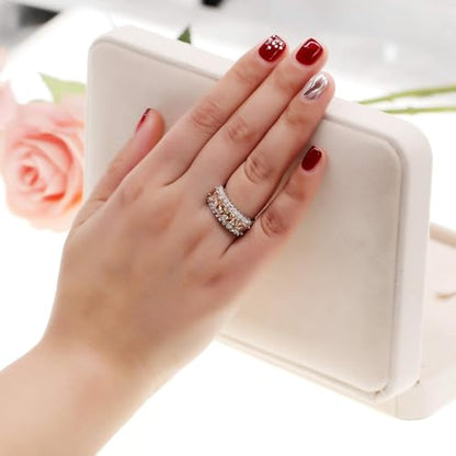 Uloveido Beautiful Women's 7 Stones Wedding Band Oval Cubic Zirconia Engagement Anniversary Rings J501 - color: Platinum-Champagne