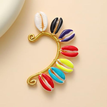 Wellike Gold Ear Cuffs For Women Non Piercing Single Clip On Earrings 18k Gold/Silver Plated Handmade Cuff Earrings Hypoallergenic Waterdrop Cowrie Shell Jewelry - color: KKWE583-L a