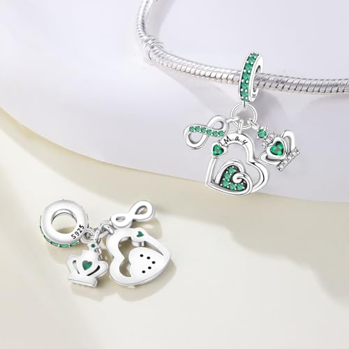 3PCS Birthstone Stone Charms for Charms Bracelet 925 Sterling Silver Infinity Love Heart Crown Dangle Charms Spacer Stopper Beads for Bracelets and Necklaces, Birthday Mother's Day Christmas Gifts For Women. - color: 05 May 3PCS