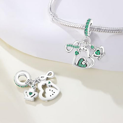 3PCS Birthstone Stone Charms for Charms Bracelet 925 Sterling Silver Infinity Love Heart Crown Dangle Charms Spacer Stopper Beads for Bracelets and Necklaces, Birthday Mother's Day Christmas Gifts For Women. - color: 05 May 3PCS