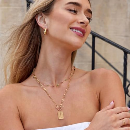 18k Gold Plated Chain Link Necklace for Women, Baroque Pearl/Compass Pendant Necklace - color: Rectangle Cross
