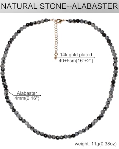 Simple 4mm Gemstones and Crystals Choker Necklace Unisex 16"-18" | Necklaces for Women Men, Adjustable, 40-45 cm Chain Length, Handmade, Spiritual Gemstones, Positive Energy, Daily Wear - style: Alabaster