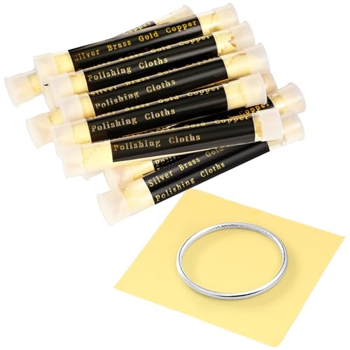 12 Pcs Jewelry Cleanning Cloth with Tube 7 x 6 Inch Silver Polishing Cloth Brass Cleaner for Sterling Silver Brass Gold Copper, Individually Wrapped(Yellow) - color: Yellow