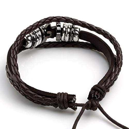Leather Braided Bracelet Cuff Wrap Wristband for Men Women Adjustable - color: E:6pcs