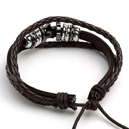 Leather Braided Bracelet Cuff Wrap Wristband for Men Women Adjustable - color: E:6pcs