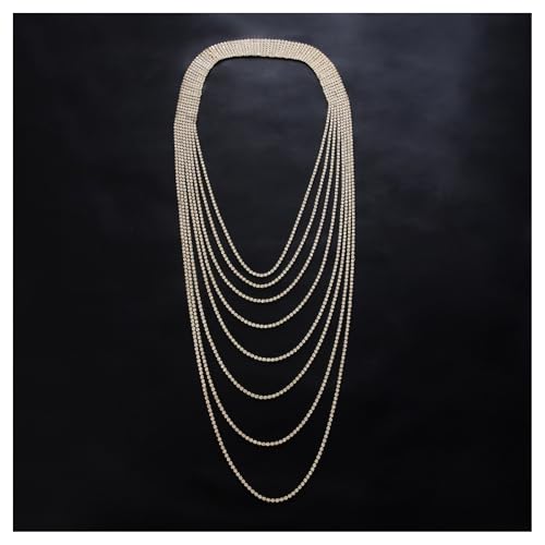 Multi Layer Rhinestone Back Drop Necklace, Silver Gold Layered Tassel Back Chain, Crystal Back Necklace Jewelry for Bridal Wedding, Evening Party, Open Back Jewelry for Women Dress - color: Gold