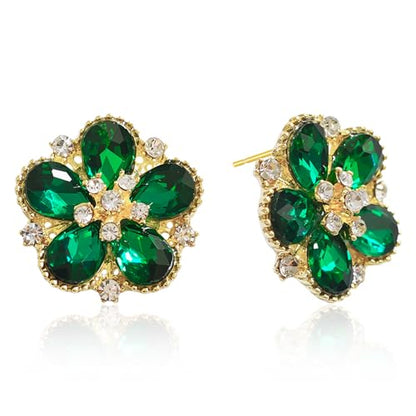 Bohemian Sparkly Crystal Flower Sliver Lightweight Stud Earrings Peach Blossom Rhinestone Floral Dangle Earrings For Women Jewelry Gifts - color: Green