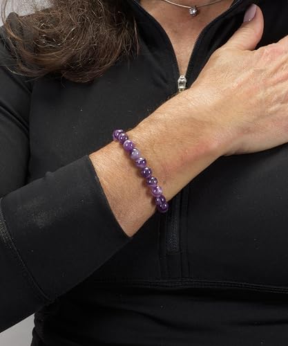Cherry Tree Collection Tigers Eye Bracelets Plus Over 40 Other Stones – Gemstone Beads for Men & Women, Promotes Protection, Courage, Focus, Balance & Luck – Available in S, M, L with 8mm Round Beads - color: Dogtooth Amethyst, size: Small
