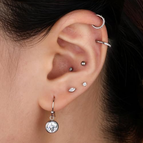 Surgical Steel Hypoallergenic Hoop Earrings for Women - Huggie Dangle CZ Cartilage Earrings - color: Stainless Steel