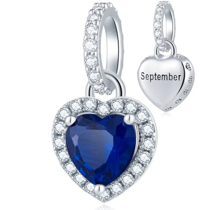 CHAWIN Birthstone Charms, 925 Sterling Silver Heart Dangle Charm, Sparkling CZ Compatible with Pandora Charm Bracelet, Necklace, Birthday Gifts for Women/Wife/Mother - style: 09# September
