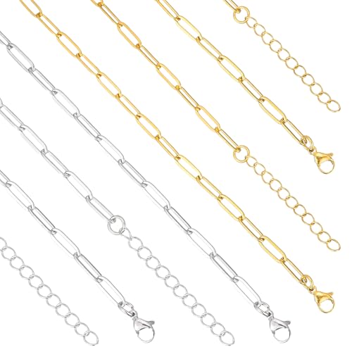 16 Pack Charm Bracelet Chain Bulk Gold Plated Stainless Steel Paperclip Chains Bracelets for DIY Jewelry Making - color: Gold and Silver
