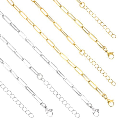 16 Pack Charm Bracelet Chain Bulk Gold Plated Stainless Steel Paperclip Chains Bracelets for DIY Jewelry Making - color: Gold and Silver