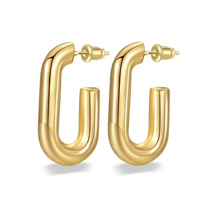 Women Hoop Earrings Lightweight 18K Gold Plated Chunky Hoops Earring Daily Jewelry - style: Hoops 2