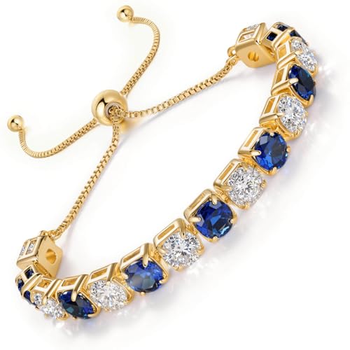 Lovans 14K Gold Plated Tennis Bracelets,White/Yellow/Rose Gold-plated Adjustable Cubic Zirconia Tennis Bracelet for Women - color: Gold, size: 6MM Blue