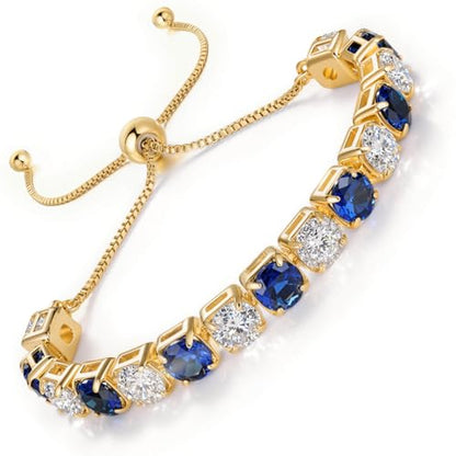 Lovans 14K Gold Plated Tennis Bracelets,White/Yellow/Rose Gold-plated Adjustable Cubic Zirconia Tennis Bracelet for Women - color: Gold, size: 6MM Blue