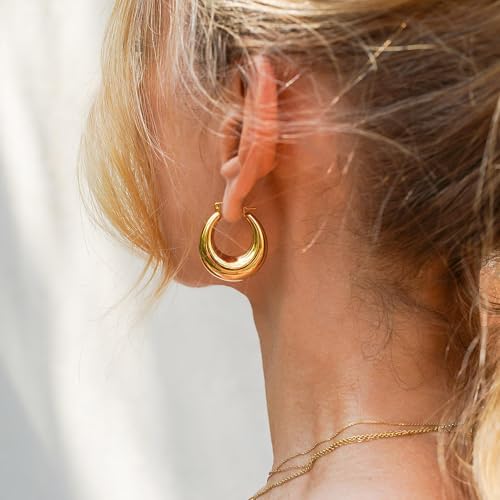 Necocy Chunky Gold Hoop Earrings for Women Non Tarnish, 14k Gold Plated Thick Triple Hoop Earrings Hypoallergenic Trendy Hoops Dainty Jewelry Gifts for Women - style: simple hoop earrings