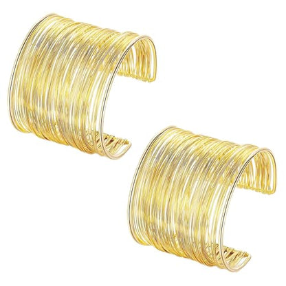 2 Pcs Gold Cuff Bangle Bracelet Set for Women Irregular Minimalist Statement Bangle Bracelets Wide Open Chunky Wire Bracelets Wrist Cuff Adjustable Hammered Bracelet - color: Gold D