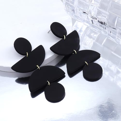Acrylic Geometric Clay Drop Dangle Earrings for Women Handmade Irregular Polymer Earrings Boho Statement Dangling Earrings Jewelry Gift - color: Black