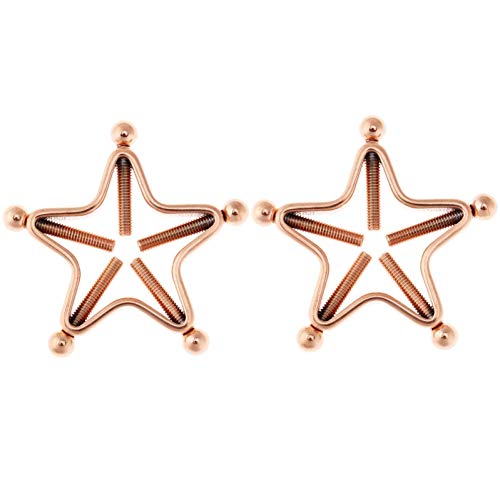 1 Pair Adults Non-Piercings Nipple Shield Adjustable Body Piercing Geometric Stars Nipple Clamp Ring Body Jewelry - color: #1 Rose Gold