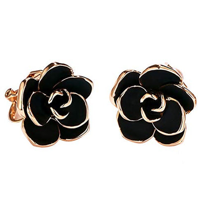 Clip On Earring For Women Pearl Non Pierced Clip Earrings - color: Rose Flower Rose Gold