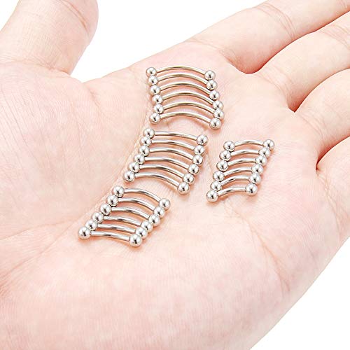 Hoeudjo Eyebrow Piercing Jewelry 16G Surgical Steel Curved Barbell with Ball Kit Tragus Ring Piercings Jewelry 16-24Pcs 6mm 8mm 10mm 12mm - color: 24Pcs-16G-Silvertone