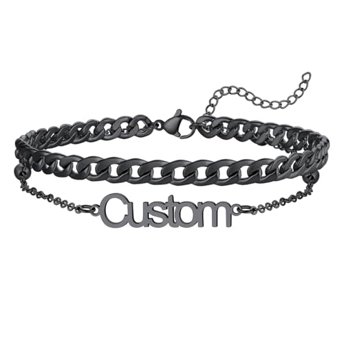 U7 Custom Layered Ankle Bracelets for Women Stainless Steel Bead/Cuban/Figaro/Rope/Wheat Chain Anklet Waterproof Anklet Jewelry for Beach Vacation - color: c-Black-Cuban Chain