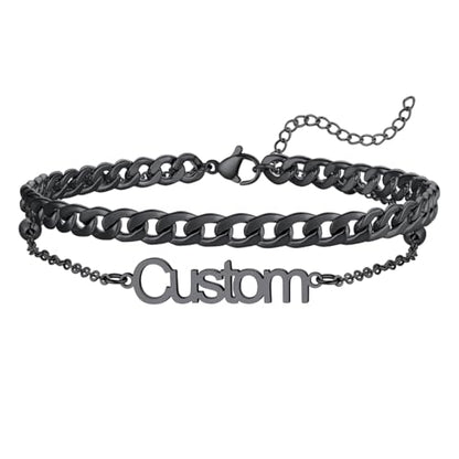 U7 Custom Layered Ankle Bracelets for Women Stainless Steel Bead/Cuban/Figaro/Rope/Wheat Chain Anklet Waterproof Anklet Jewelry for Beach Vacation - color: c-Black-Cuban Chain