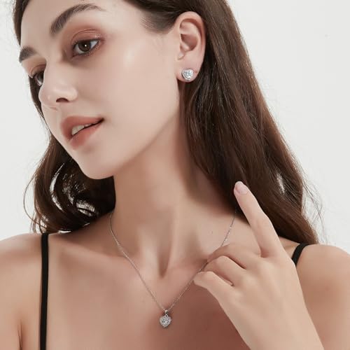 Cubic Zirconia LOVE Heart Jewelry Set Earrings Necklace Bracelet Set for Women Prom Wedding Party Anniversary Birthday - color: clear