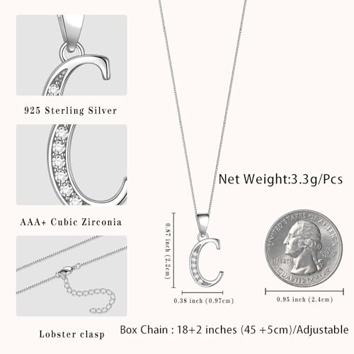 Aurora Tears Letter Necklace Initial 925 Sterling Silver Alphabet Pendant Crystal Name Gift Women Cubic Zirconia Jewelry - color: C