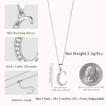 Aurora Tears Letter Necklace Initial 925 Sterling Silver Alphabet Pendant Crystal Name Gift Women Cubic Zirconia Jewelry - color: C
