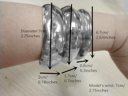 Denifery 3PCS Chunky Gold Bangle Bracelets Trendy Wide Chunky Cuff Bracelets Hammered Wrist Cuff Wrap Bracelet for Women - color: Silver