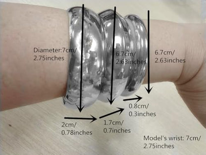 Denifery 3PCS Chunky Gold Bangle Bracelets Trendy Wide Chunky Cuff Bracelets Hammered Wrist Cuff Wrap Bracelet for Women - color: Silver