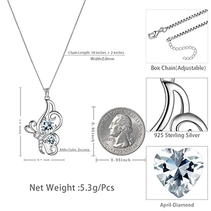 Butterfly Heart Necklace Birthstone Pendant Necklace Earrings Bracelet Women 925 Sterling Silver Animal Butterflies Birthstone Pendant Crystal Birthday Jewelry Wedding Gift - color: D.April-necklace