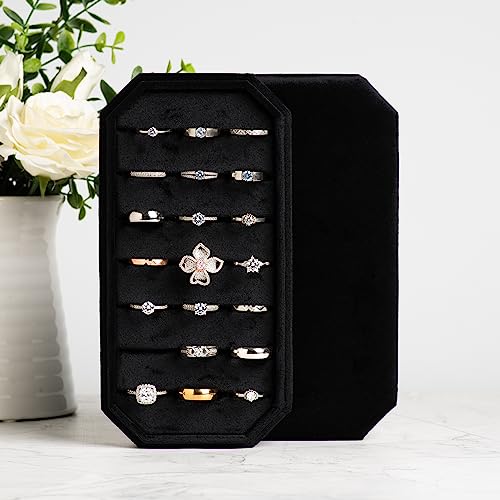 Velvet Ring Organizer Display Tray Jewelry Box Earring Holder Case | for Wedding Birthday Christmas Day (Black) - color: Black