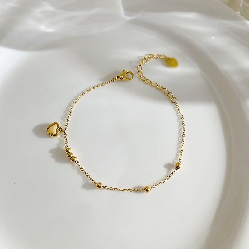 MODRSA Toe Rings for Women Toe Rings and Anklets for Women Toe Ring Adjustable Toe Rings Silver Rose Gold - color: F2-Anklet - Heart Beads gold