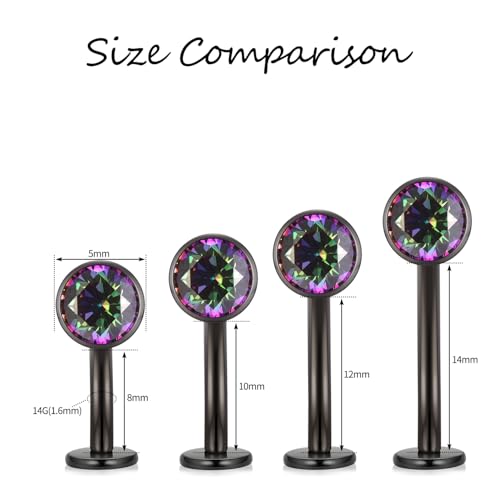 G23 Titanium Belly Jewelry 14G Flat Bottom Floating Belly Button Rings Curved Belly Barbell Navel Ring Belly Piercing 8/10/12/14mm Navel Rings Belly Piercings Jewelry for Women - color: Style1:Black+Vitrail Medium CZ