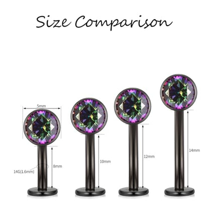 G23 Titanium Belly Jewelry 14G Flat Bottom Floating Belly Button Rings Curved Belly Barbell Navel Ring Belly Piercing 8/10/12/14mm Navel Rings Belly Piercings Jewelry for Women - color: Style1:Black+Vitrail Medium CZ