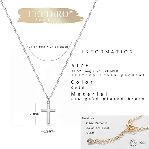 Fettero Cross Necklace for Women Faith Pendant 14K Plated Dainty Chain Necklaes Minimalist Simple Tiny God Lords Prayer Religious Jewelry - style: Blank Sliver