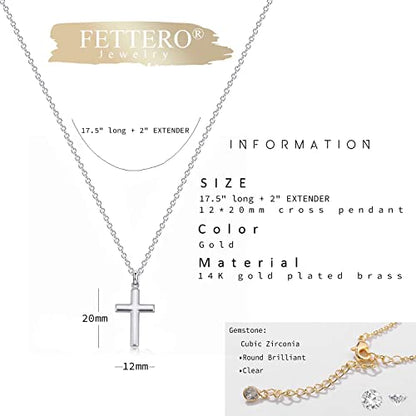Fettero Cross Necklace for Women Faith Pendant 14K Plated Dainty Chain Necklaes Minimalist Simple Tiny God Lords Prayer Religious Jewelry - style: Blank Sliver