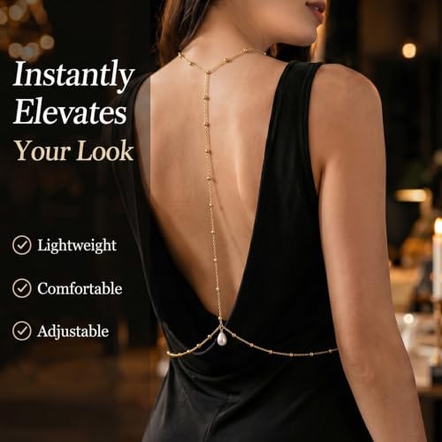 Back Necklace for Backless Dress Rhinestone Body Chain Jewelry for Women Backdrop Necklace Bridal Dress Crystal Wedding Jewelry Gift - color: A8：pearl